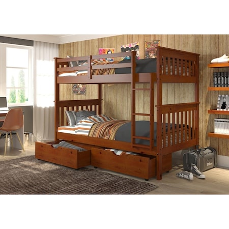 Donco Kids Donco Kids PD-120-3E-TT-505 Mission Twin Over Twin Bunk Bed with Dual Storage Drawers; Light Espresso PD_120_3E_TT_505